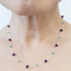 DEEP AMETHYST WITH GREEN BEAD NECKLACE